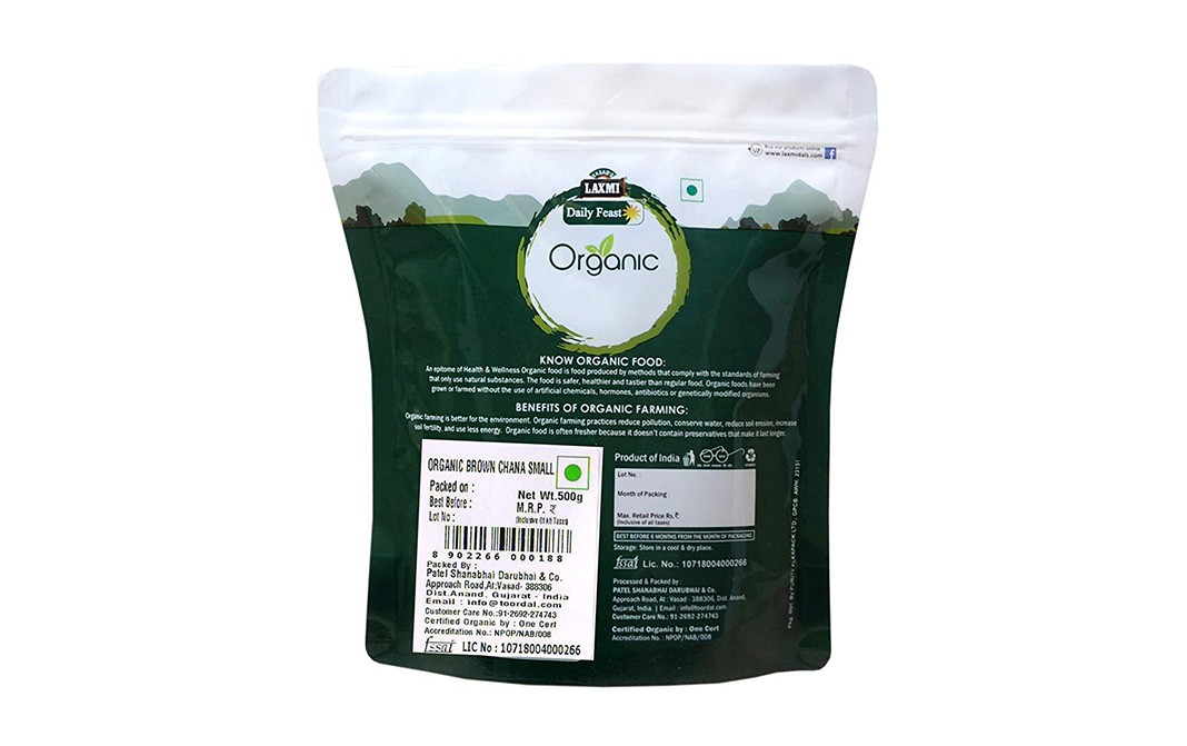 Laxmi Daily Feast Organic Brown Chana Small    Pack  500 grams